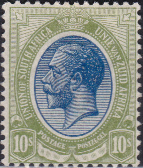 Union of SA - 1913 SACC15 10/- GREEN and BLUE MM CV R5500