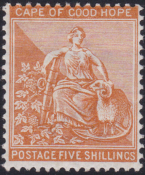 Cape of Good Hope 1896 SACC63 5/- BROWN-ORANGE(WM ANCHOR) VLMM - CV R3000