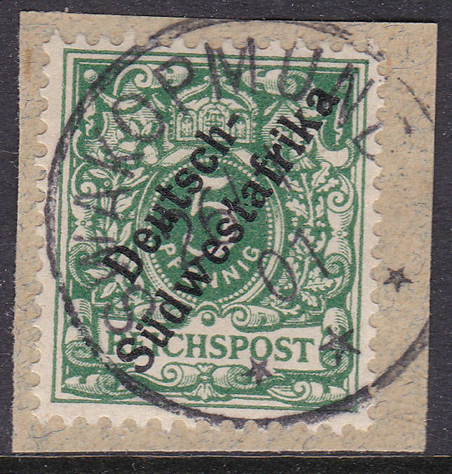 GERMAN SWA 1898 SACC8 5Pfg GREEN - VFU ON PIECE - CV R60