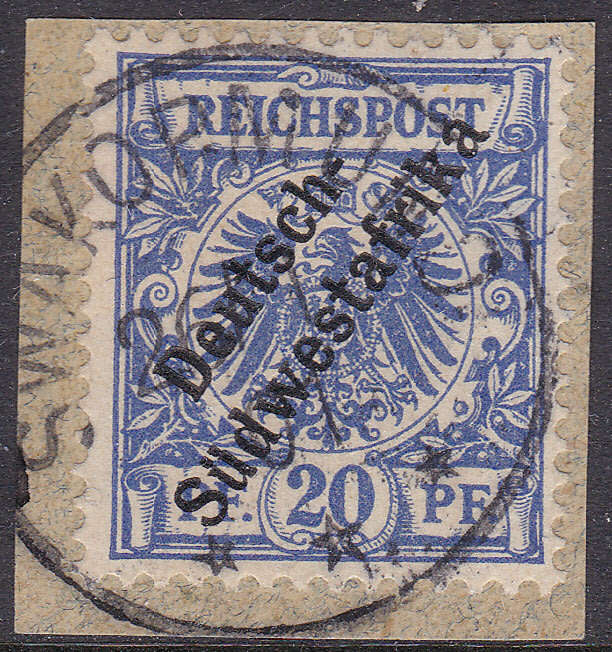 GERMAN SWA 1898 SACC10 20Pfg ULTRAMARINE - VFU ON PIECE - CV R180
