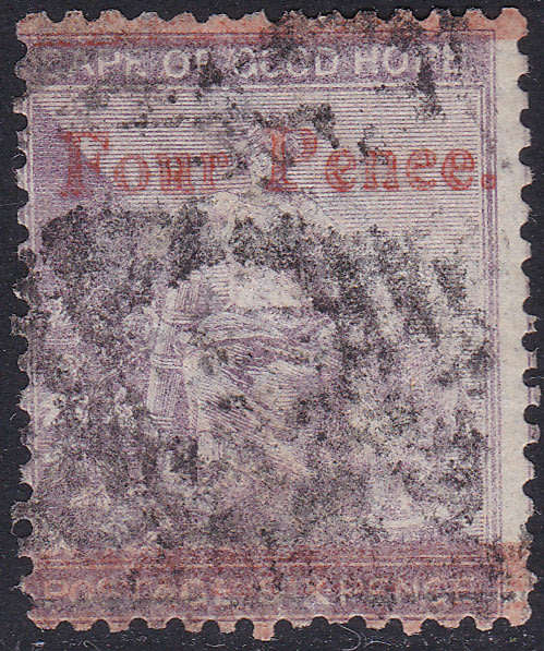 Cape of Good Hope 1879 : SACC29(var) 3d on 4d Blue(WM CC) VFU `Penee` for `Pence` - VERY RARE STAMP