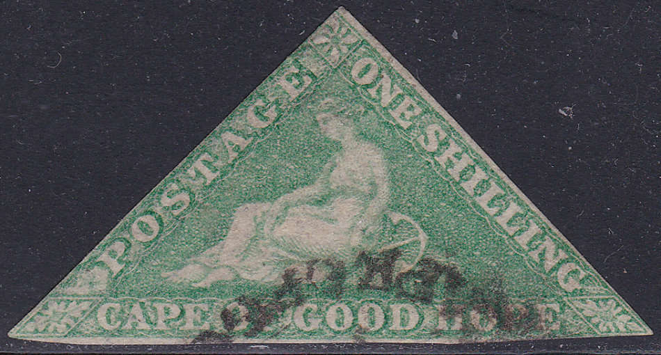 Cape of Good Hope 1864 SACC21 1/- EMERALD GREEN WITH RARE CIRCULAR CDS - FINE USED