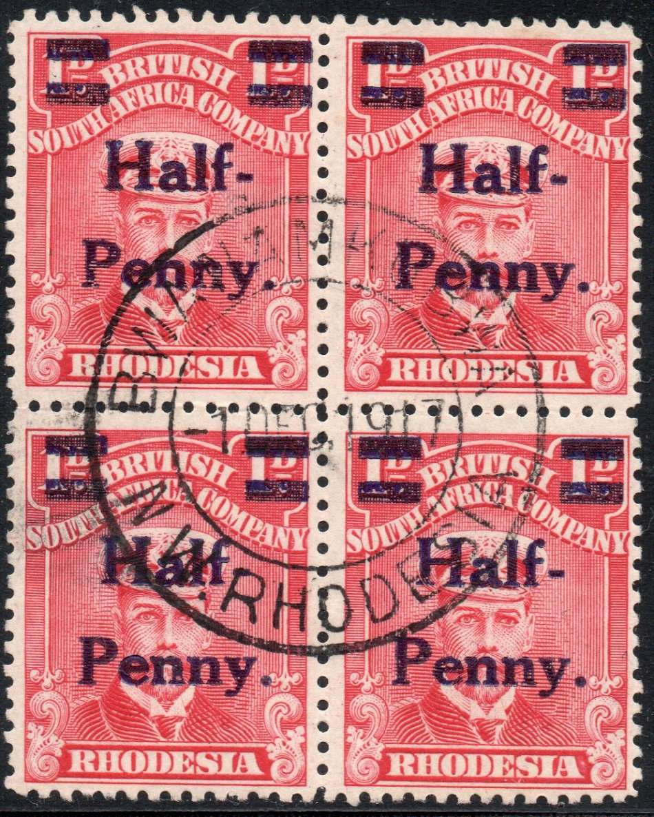 B.S.A.C. /Rhodesia 1896-7 SG281 ½d on 1d Rose-carmine Used BO4