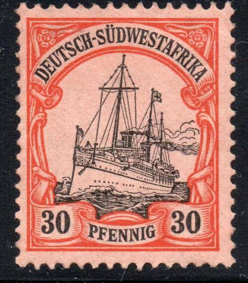 GERMAN SWA 1901 SACC18 30Pfg RED-ORANGE, RED and BLACK ON FLESH(no watermark) - LMM CV R3500