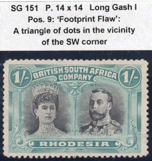 RHODESIA (B.S.A.C.) SACC151 1/- GREY-BLACK and DEEP BLUE-GREEN - VARIETY - VERY FINE MINT - CV R1000