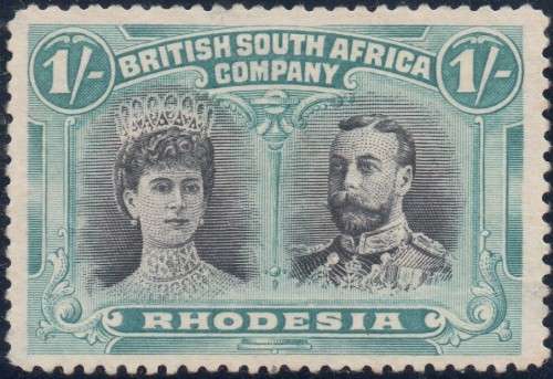 RHODESIA (B.S.A.C.) SACC151 1/- GREY-BLACK and DEEP BLUE-GREEN - VARIETY - VERY FINE MINT - CV R1000