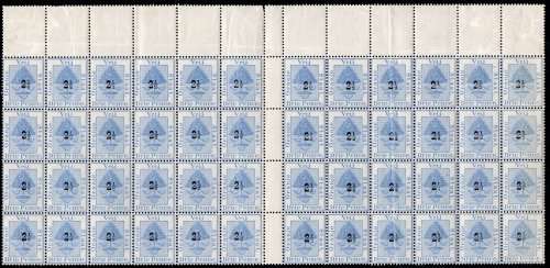 OFS 1896 SACC46 2½d od 3d ULTRAMARINE GUTTER SHEET OF 48 - SCARCE - UM - CV R8640