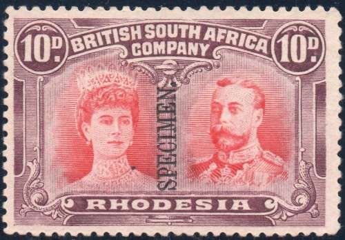 BSAC / Rhodesia :  10d Scarlet & Red-mauve ``SPECIMEN`` - SCARCE - MM