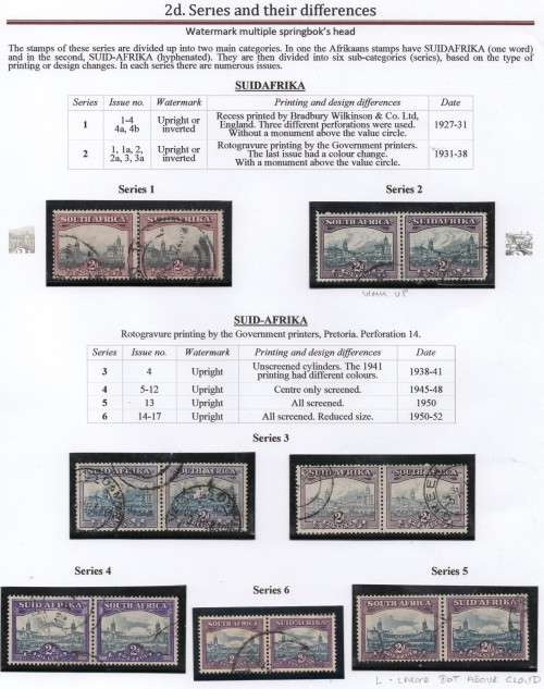 Union of South Africa - 2d SERIES & THEIR DIFFERENCES ON ALBUM PAGE - See Description below