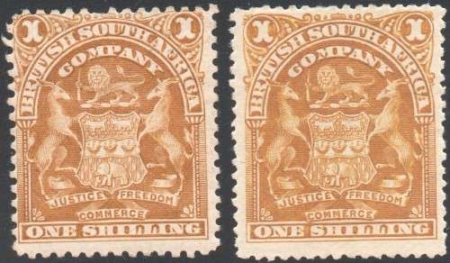 BSAC / RHODESIA 1898-1908 SACC77 & 77e 1/- BISTRE & BISTRE-BROWN - MM CV R3300