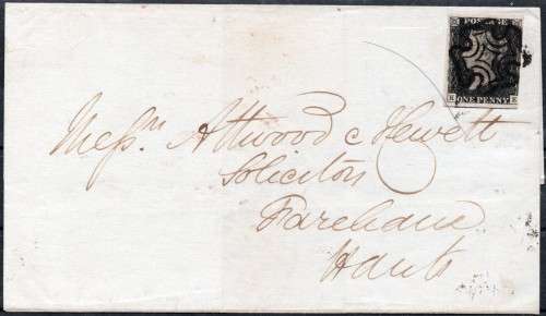 GREAT BRITAIN 1841 1d BLACK(PLATE 10) (KE) ON COVER(ENTIRE) - NEWBURY TO HAMPSHIRE - CV £3500