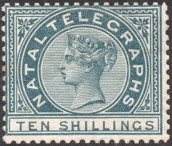 NATAL 1881 SG T7 10/- SLATE TELEGRAPH STAMP MM - SCARCE