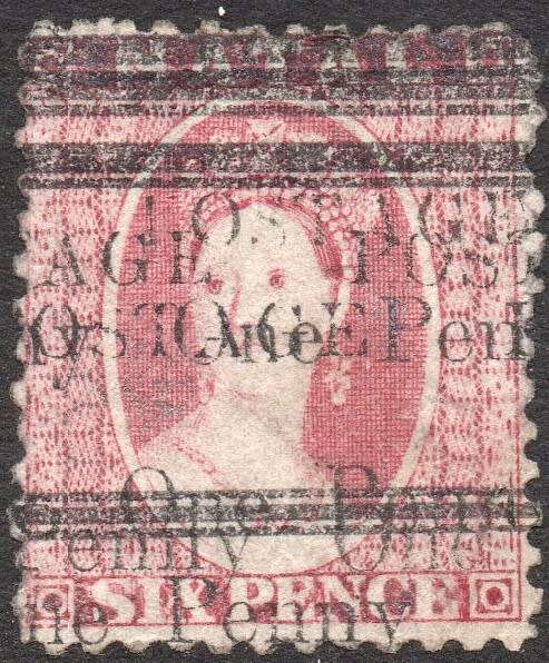 NATAL 1877 SACC92d 1d on 6d ROSE -SURCHARGED FOUR TIMES - MNG  - CV R15000