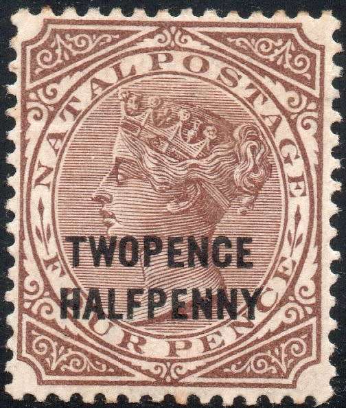 NATAL 1891 SG109 2½d ON 4d BROWN - MM