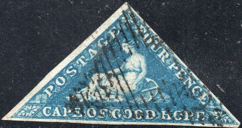 Cape of Good Hope 1853 SACC2a 4d DEEP BLUE, SIDEWAYS WATERMARK ON DEEPLY BLUED PAPER - VFU CV R15000