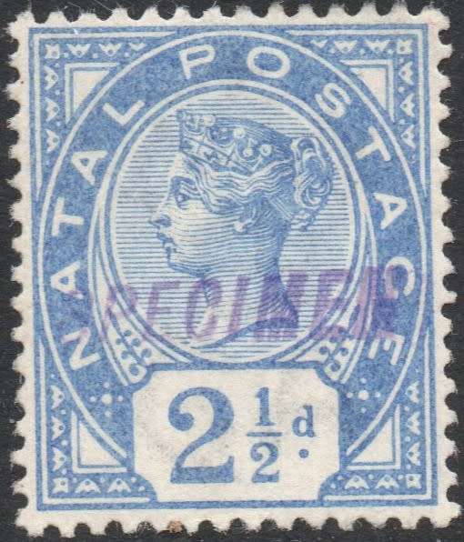 NATAL 1891 SG113s 2½d  BLUE ``SPECIMEN`` MM