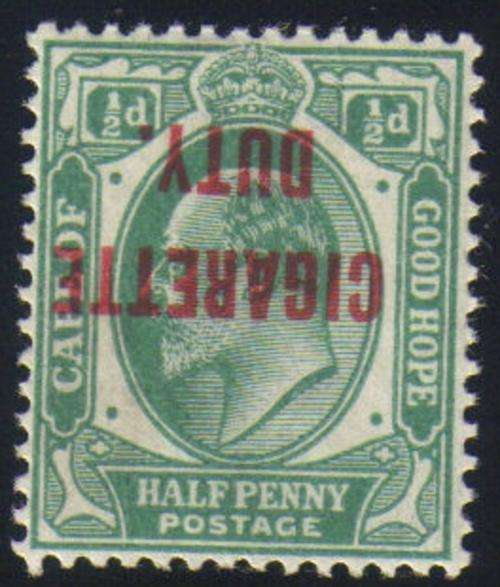 Cape of Good Hope 1/2d Green inverted overprinted "Cigarette Duty" Unmounted Mint
