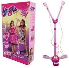 Childrens Girls Pink Karaoke Double Twin Microphone Toy Light Up Music Songs