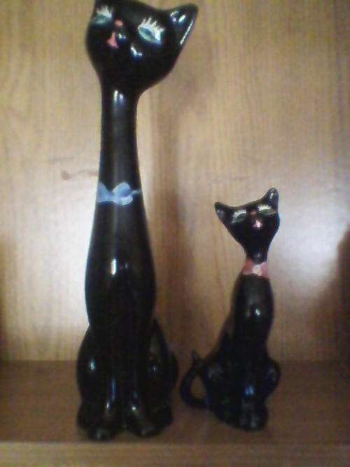 Sleek porcelain black cats