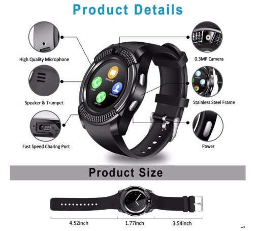 V8 Smart Watch Men Bluetooth Sport Watches Women Ladies Rel gio Smartwatch with Camera Sim Card Slot