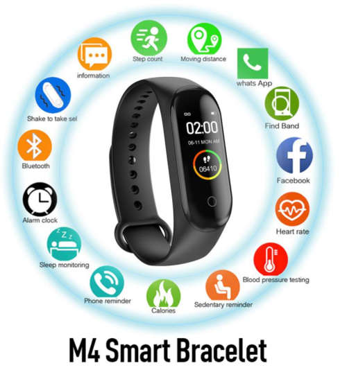 M4 Smart Band Blood Pressure Heart Rate Monitor Pedometer Sports tracker Wristband Bracelet Health F