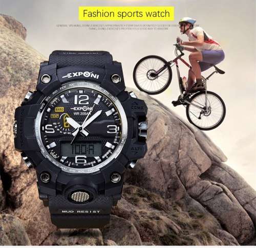 Multifunctional Digital Analog Shock Resistant Sports Watch Style- Black