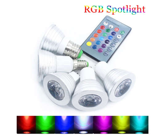 RGB lamp led E27 E14 GU10 GU5.3 85-265V RGB LED Bulb RGB Spotlight with 24Keys IR Remote Controller