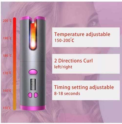LCD Cordless Automatic Hair Curler USB Rechargeable Curling Iron Curls Waves Display Ceramic Curly