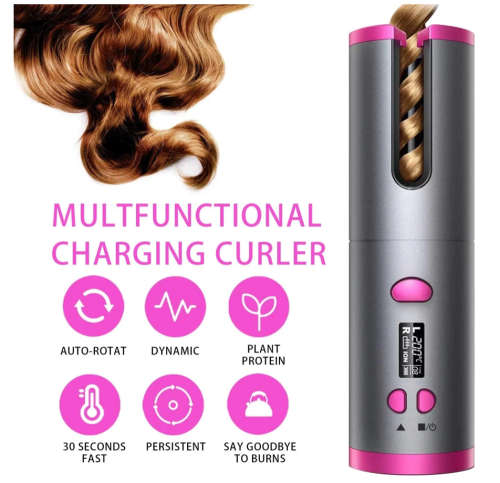 LCD Cordless Automatic Hair Curler USB Rechargeable Curling Iron Curls Waves Display Ceramic Curly