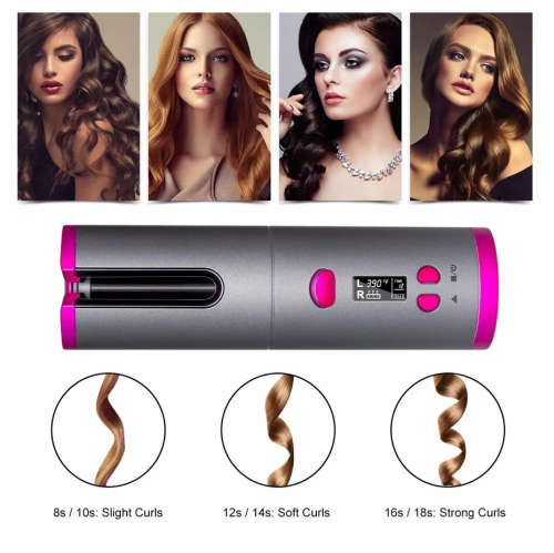 LCD Cordless Automatic Hair Curler USB Rechargeable Curling Iron Curls Waves Display Ceramic Curly