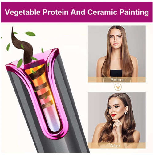 LCD Cordless Automatic Hair Curler USB Rechargeable Curling Iron Curls Waves Display Ceramic Curly