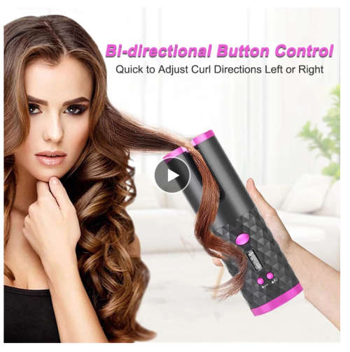 LCD Cordless Automatic Hair Curler USB Rechargeable Curling Iron Curls Waves Display Ceramic Curly