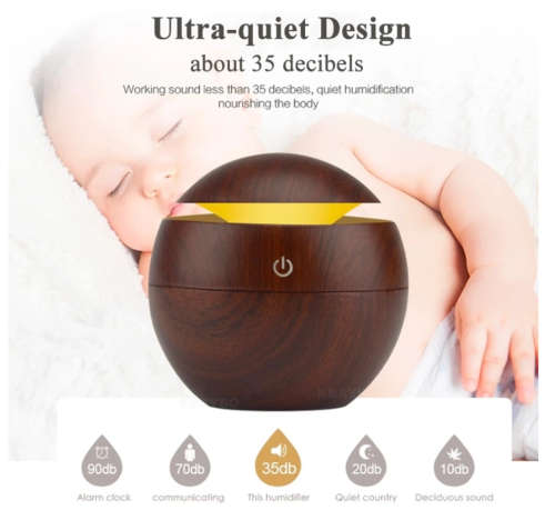 130ml Portable Round USB Air Humidifier Ultrasonic Aroma Diffuser Mist Maker with LED Night Light