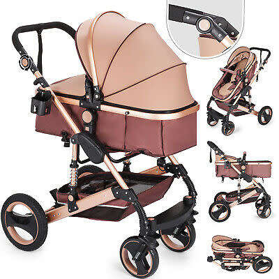 Belecoo stroller 2 in 1 Foldable Baby Pram Black And Brown