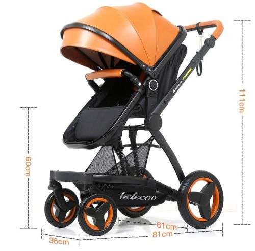 Belecoo stroller 2 in 1 Foldable Baby Pram Black And Brown
