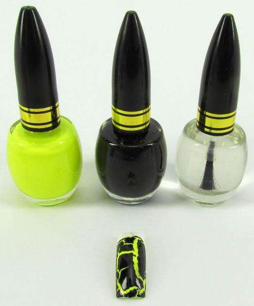 Mijona Black Crackle Nail Polish With Florescent Yellow Base