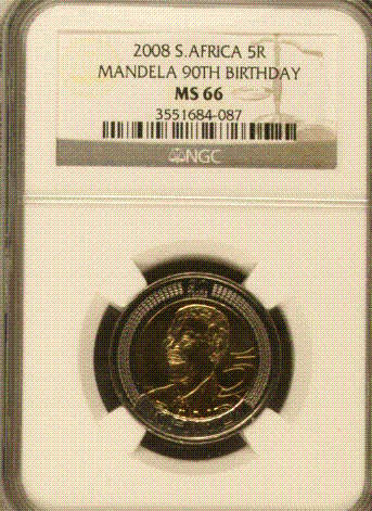 MS66 - 2008 MANDELA 90TH BIRTHDAY R5 - VERY HIGH GRADE COIN