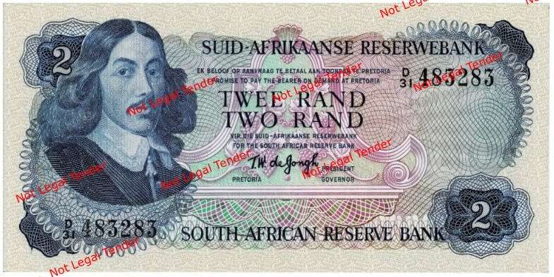 Uncirulated TW de Jongh R2 Bank Note