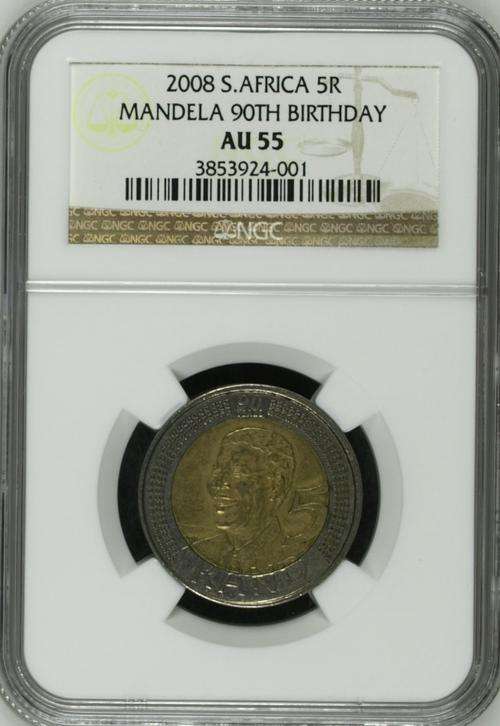 VERY RARE GRADE - AU55 - 2008 MANDELA 90TH BIRTHDAY R5 - NGC GRADED - LOWEST PRICE ON BOB