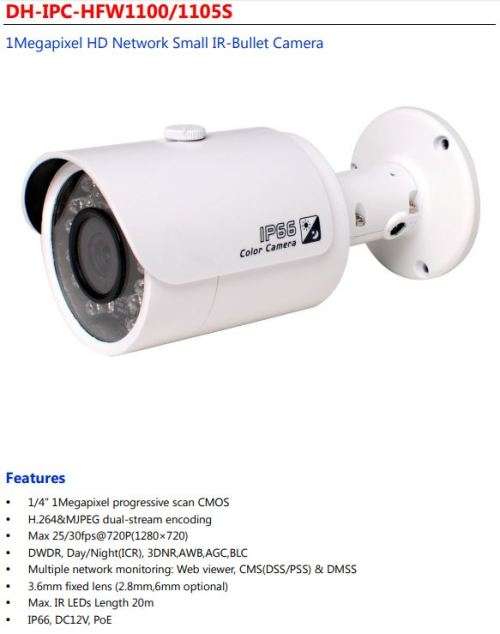 Dahua DH-IPC-HFW1100S NETWORK Camera | Dahua Bullet IR IP Camera - DEMO