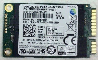 Samsung PM851 MZMTE256HMHP 256GB TLC Mini PCIe SATA Gen3 / mSATA 6Gbps Solid State Drive / SSD