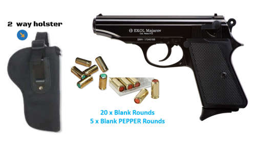EKOL Majorov 9mm BLANK Gun | 9mm P.A.K Blank Pistol | 20 Blanks + 5 Pepper + Holster