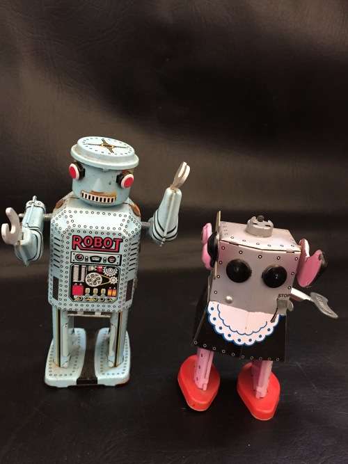 Tin metal wind up robots working bid for both!!!!