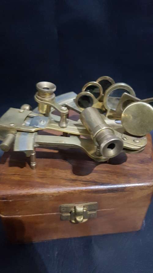 Beautiful nautical brass sextant with solid wooden case!!!!!!!