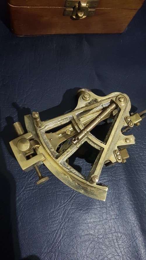 Beautiful nautical brass sextant with solid wooden case!!!!!!!