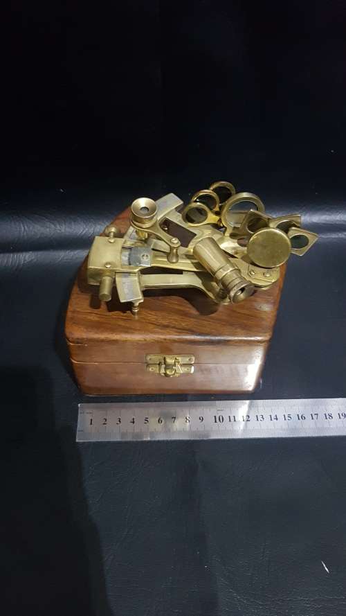 Beautiful nautical brass sextant with solid wooden case!!!!!!!