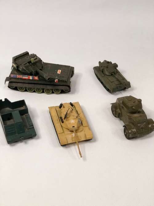 5 Vintage  cast MILLITARY vehicles bid for all!!!!!