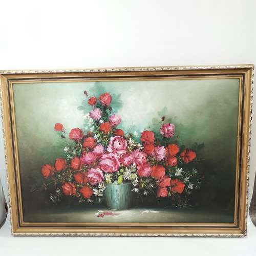 SUPER LARGE OIL ON BOARD OF FLOWERS SIZE 97CM X 69CM