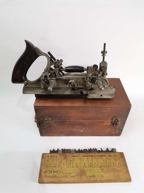 SUPER RARE ANTIQUE PLAINER STANLEY NO 55 IN CASE COMPLETE WITH CUTTING BLADES!!!!