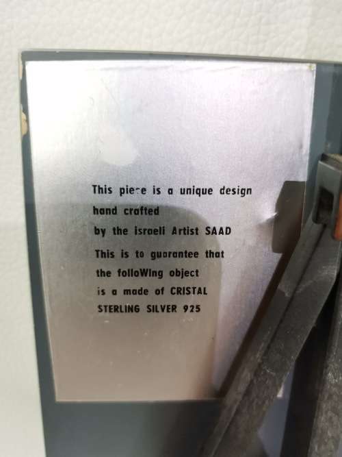 Silver piece made by Israel artist Saad missing one wooden let to stand  up!!!